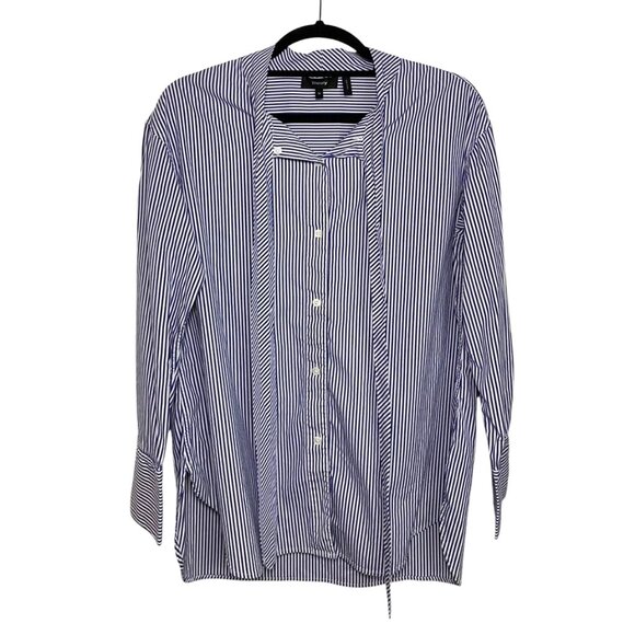 THEORY Weekender Cotton Tie Neck Striper SHirt - Picture 5 of 8